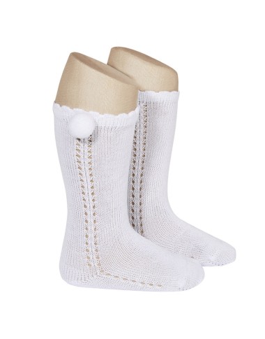 Calzino lungo traforato laterale ponpom Calzini