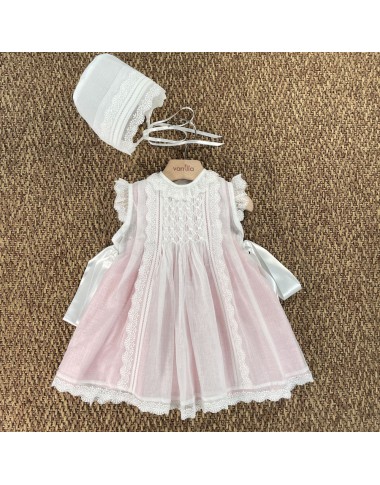 Abito e cuffia elegante punto smock Neonata