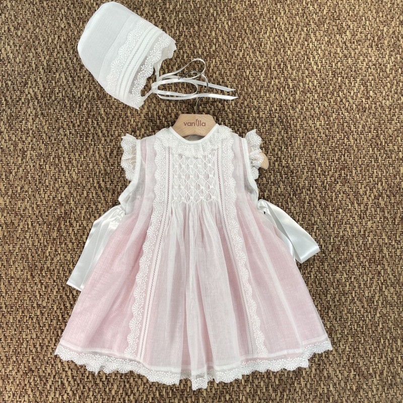 Abito e cuffia elegante punto smock Neonata