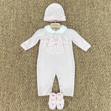 Set nascita in tricot 4 pz completo clinica+cappellino+copertina+babbu—  Lalalù