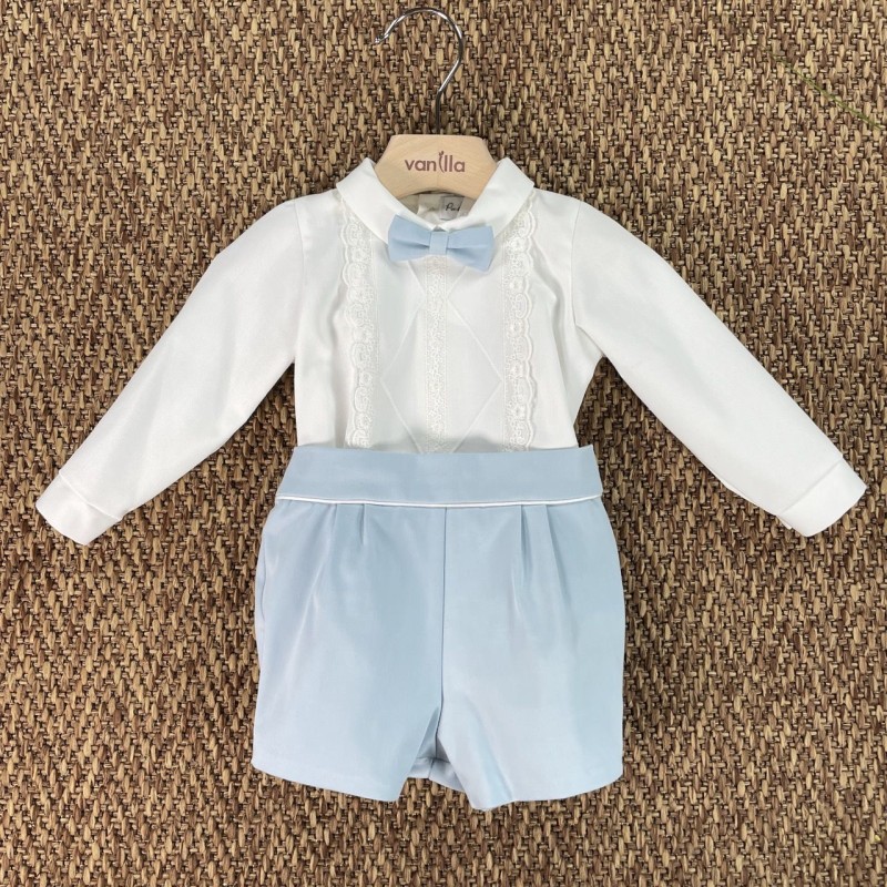 Completo camicia papillon e bermuda Battesimo