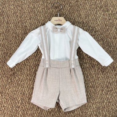 Completo camicia papillon e salopette Neonato 0/36