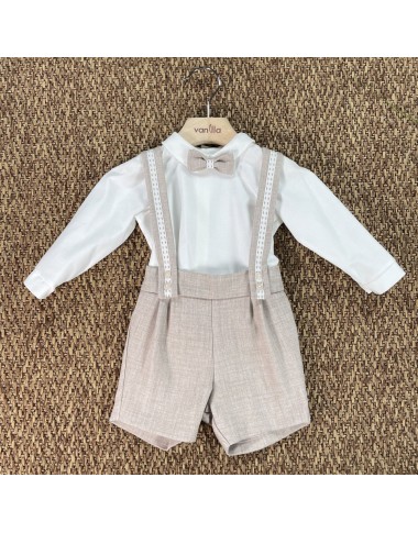 Completo camicia papillon e salopette Neonato