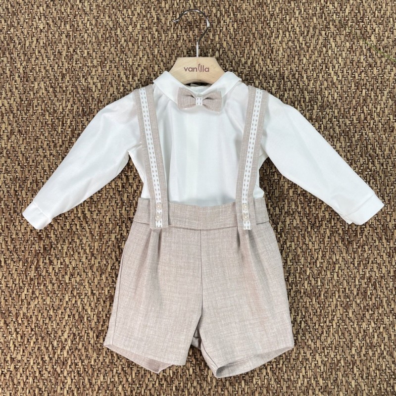Completo camicia papillon e salopette Neonato