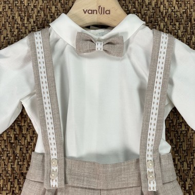 Completo camicia papillon e salopette Neonato