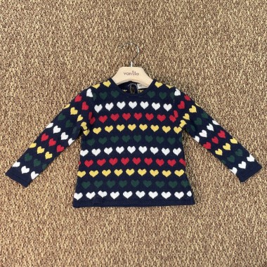Maglia cuori lana e cashmere Bimba 2/8 anni