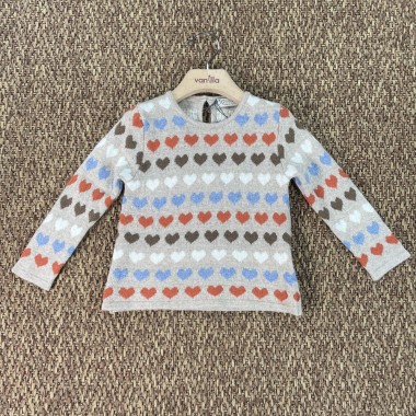 Maglia cuori lana e cashmere Bimba 2/8 anni