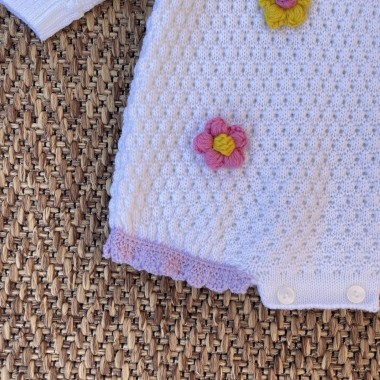 Tutina corta in lana "Fiori d'inverno" Set Nascita e Uscita Clinica