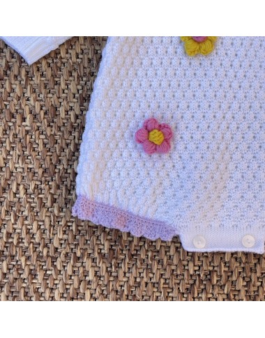 Tutina corta in lana "Fiori d'inverno" Set Nascita e Uscita Clinica