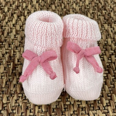 Babbucce in filo a coste fiocco Babbucce 0/3 mesi