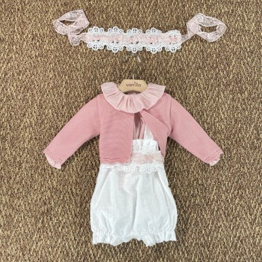 Completo camicia salopette cardigan e fascia Completo e Pagliaccetto