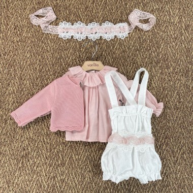 Completo camicia salopette cardigan e fascia Completo e Pagliaccetto