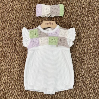 Pagliaccetto e fascia in filo di cotone Completo e Pagliaccetto