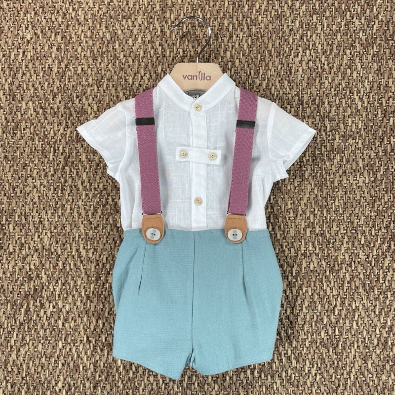 Completo camicia bermuda e bretelle Neonato 0/36