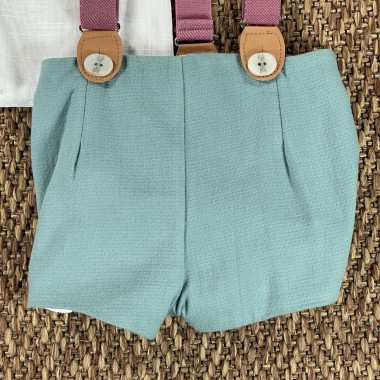 Completo camicia bermuda e bretelle Neonato 0/36