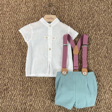 Completo camicia bermuda e bretelle Neonato 0/36