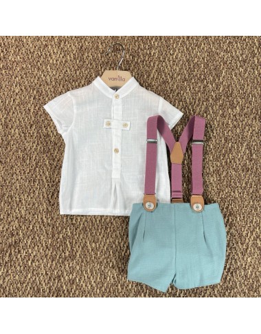 Completo camicia bermuda e bretelle Neonato 0/36