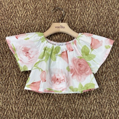 Top cropped in popeline Bimba 2/8 anni
