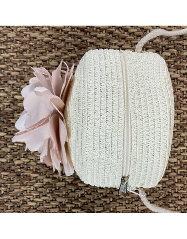 Straw handbag with mikado flower