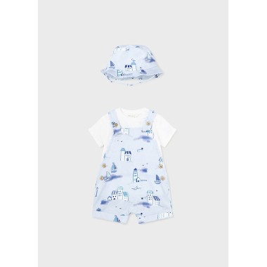 Completo shirt salopette e cappello marino Neonato 0/36