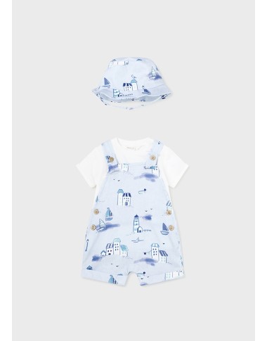 Completo shirt salopette e cappello marino Neonato 0/36