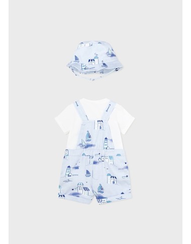 Complete with shirt, dungarees and marine hat