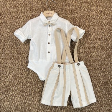 Completo camicia bermuda e papillon Neonato 0/36