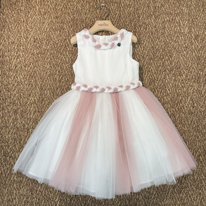 Abito tulle bicolore treccia Bimba 2/8 anni