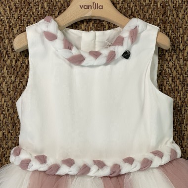 Abito tulle bicolore treccia Bimba 2/8 anni