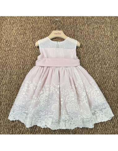 Dress in linen and macramè