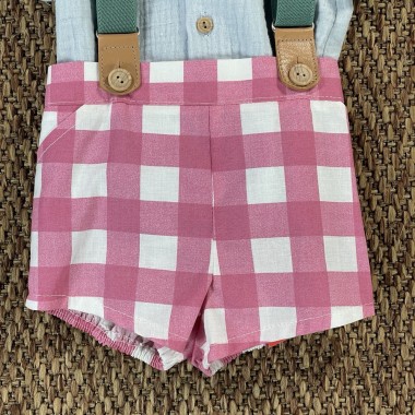 Completo t-shirt bermuda e bretelle Neonato 0/36