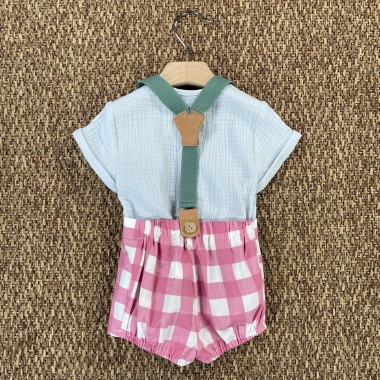 Completo t-shirt bermuda e bretelle Neonato 0/36