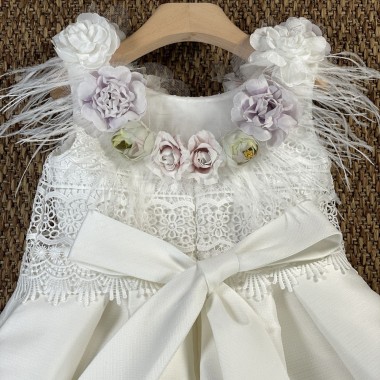 Abito damigella ricamo e fiori Bimba 2/8 anni