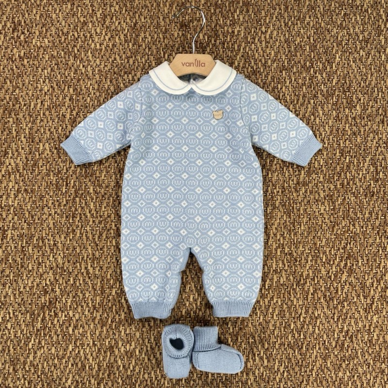 Tutina e scarpette mongramma in lana Set Nascita e Uscita Clinica