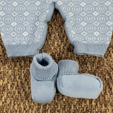 Tutina e scarpette mongramma in lana Set Nascita e Uscita Clinica