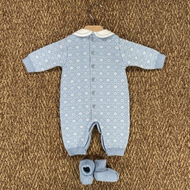 Tutina e scarpette mongramma in lana Set Nascita e Uscita Clinica