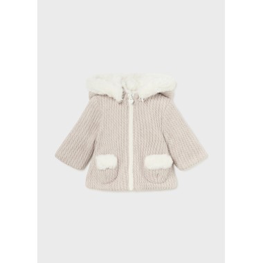 Cappotto reversibile tricot trecce e ecopelliccia Neonata