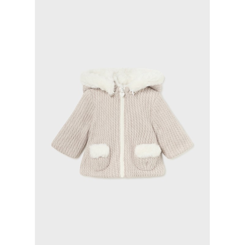 Cappotto reversibile tricot trecce e ecopelliccia Neonata