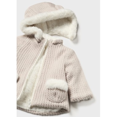 Cappotto reversibile tricot trecce e ecopelliccia Neonata