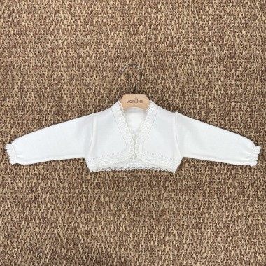 Cardigan corto con pizzo Neonata