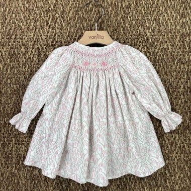 Mini abito con ricamo punto smock campanellini Neonata 0/36