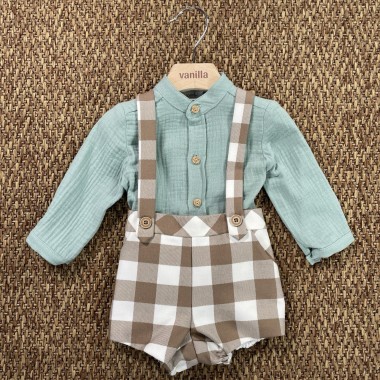 Completo camicia e bermuda con bretelle Neonato 0/36