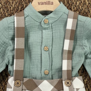 Completo camicia e bermuda con bretelle Neonato 0/36