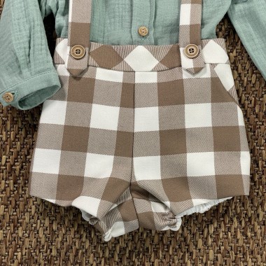 Completo camicia e bermuda con bretelle Neonato 0/36