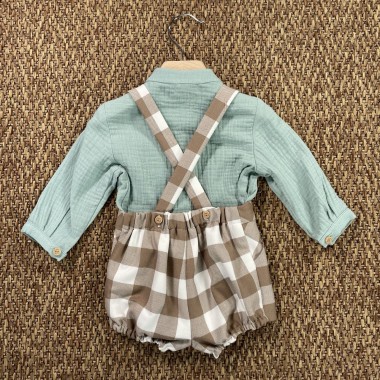 Completo camicia e bermuda con bretelle Neonato 0/36