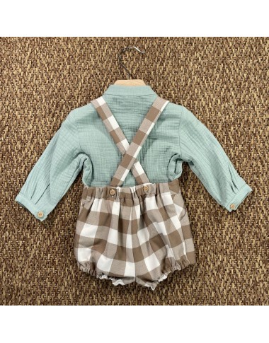 Completo camicia e bermuda con bretelle Neonato 0/36