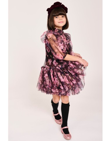 Dress with tulle print roses