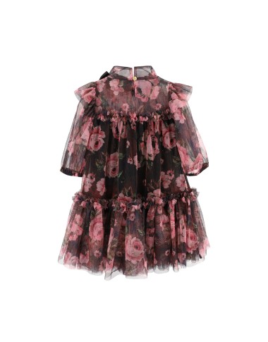 Dress with tulle print roses