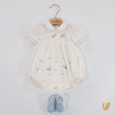 Pagliaccetto e scarpette ricamate a mano Set Nascita e Uscita Clinica