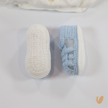 Pagliaccetto e scarpette ricamate a mano Set Nascita e Uscita Clinica